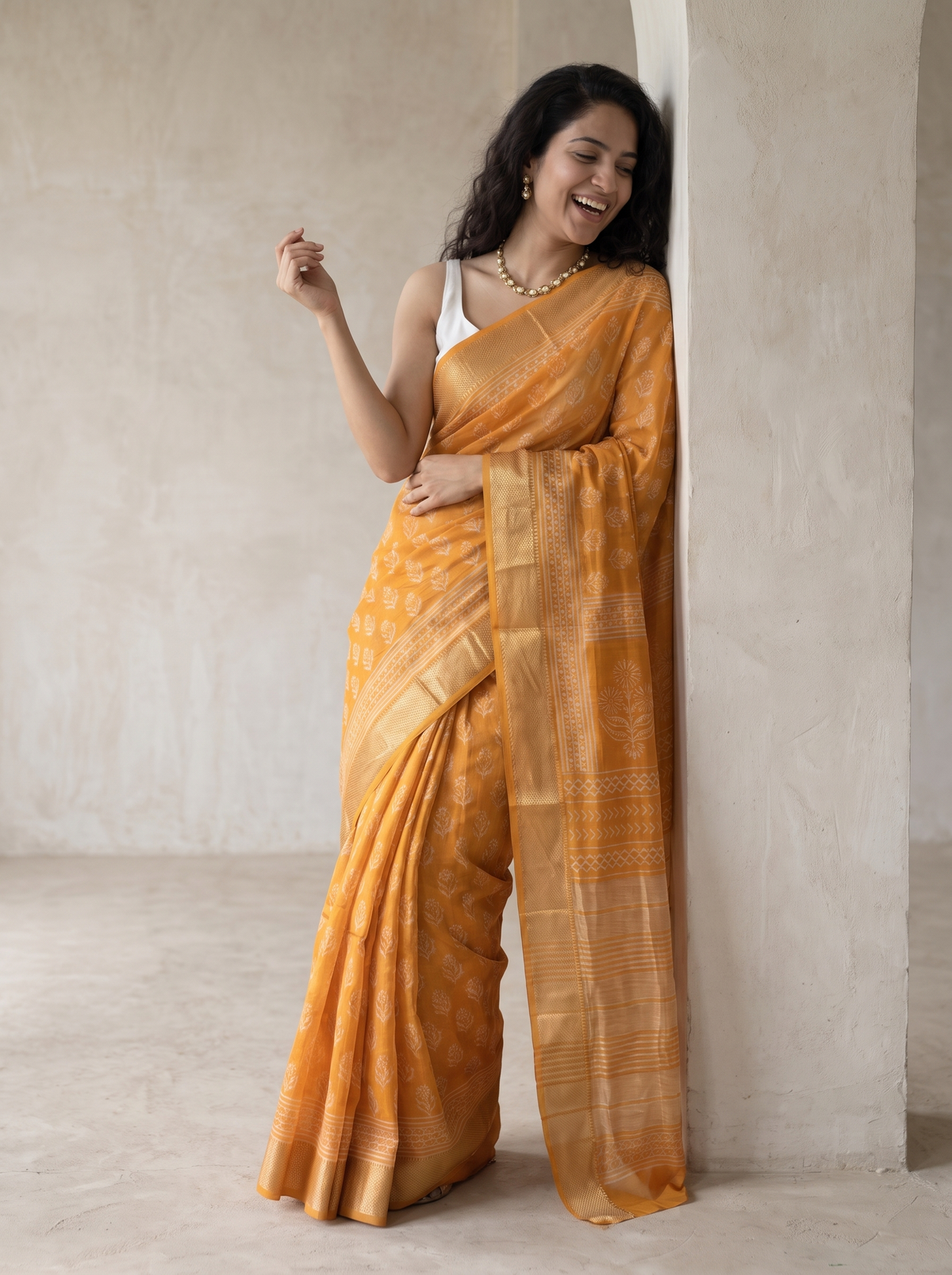 Genda Phool Maheshwari Cotton Silk Saree