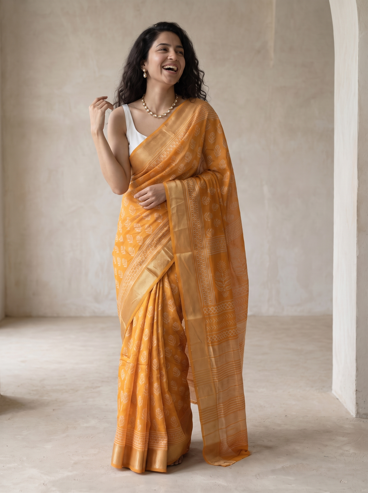 Genda Phool Maheshwari Cotton Silk Saree
