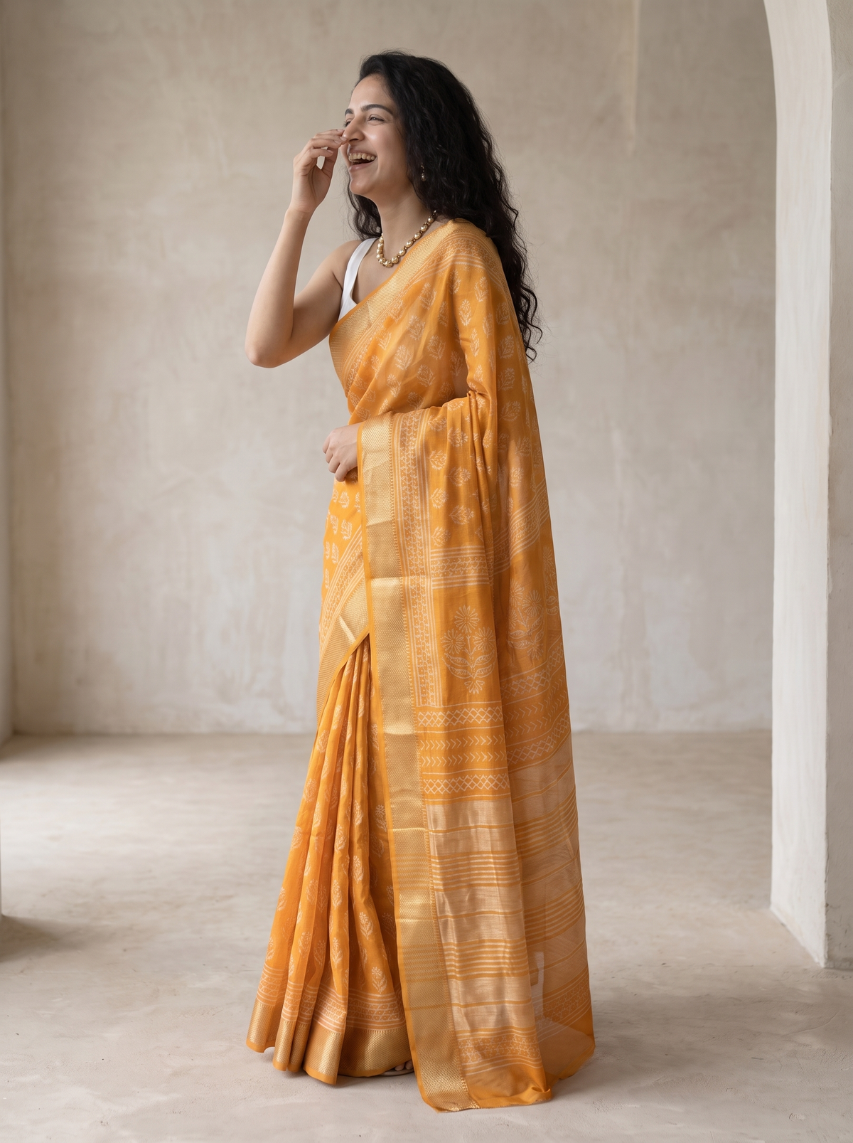 Genda Phool Maheshwari Cotton Silk Saree
