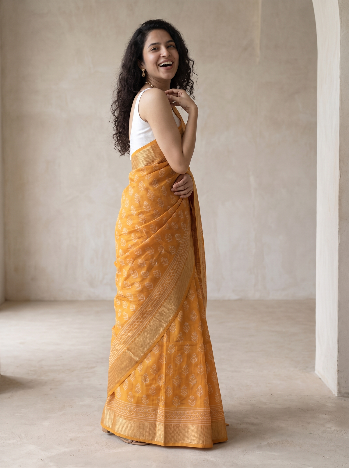 Genda Phool Maheshwari Cotton Silk Saree
