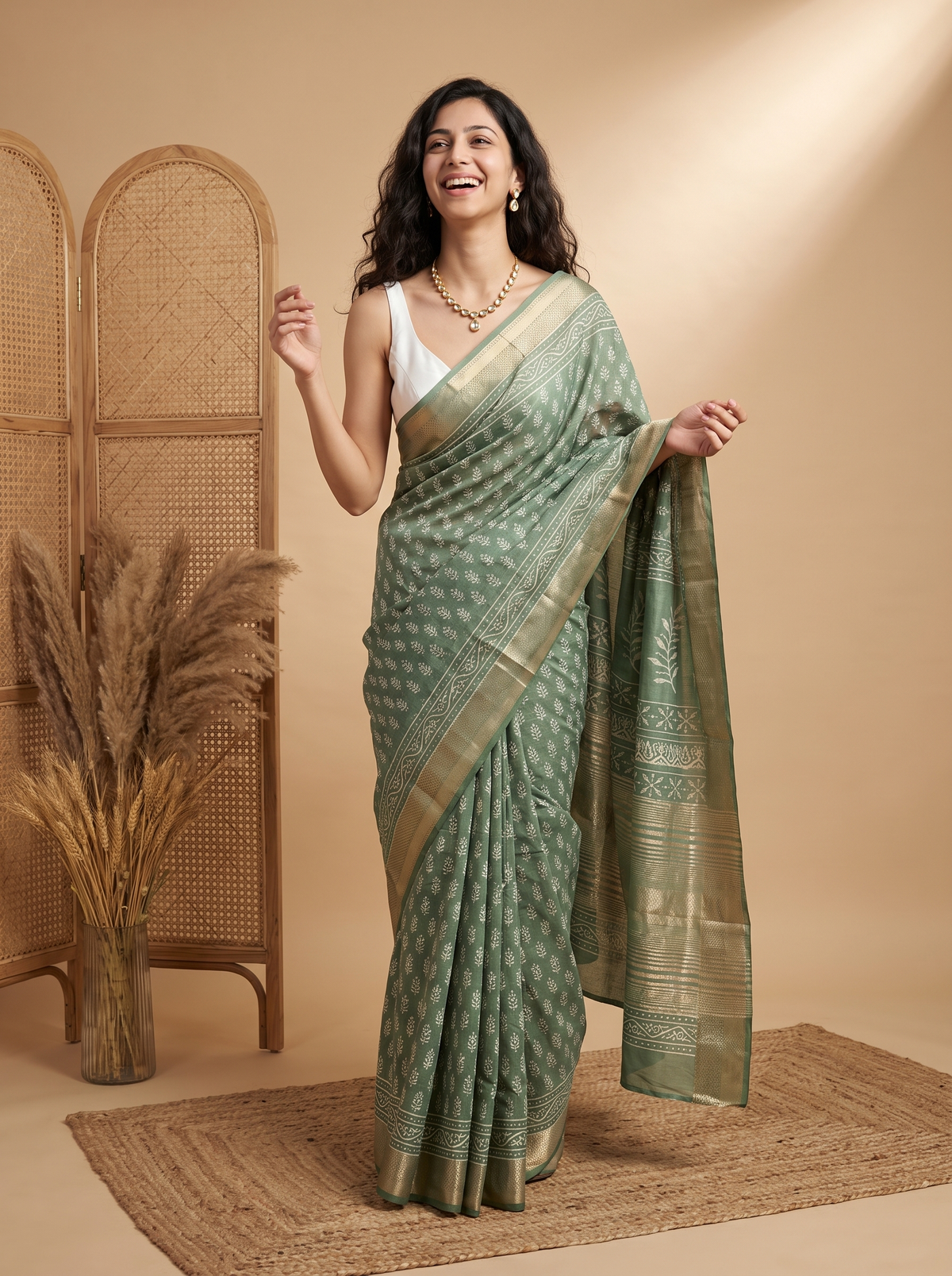 Mint Pari Maheshwari Cotton Silk Saree