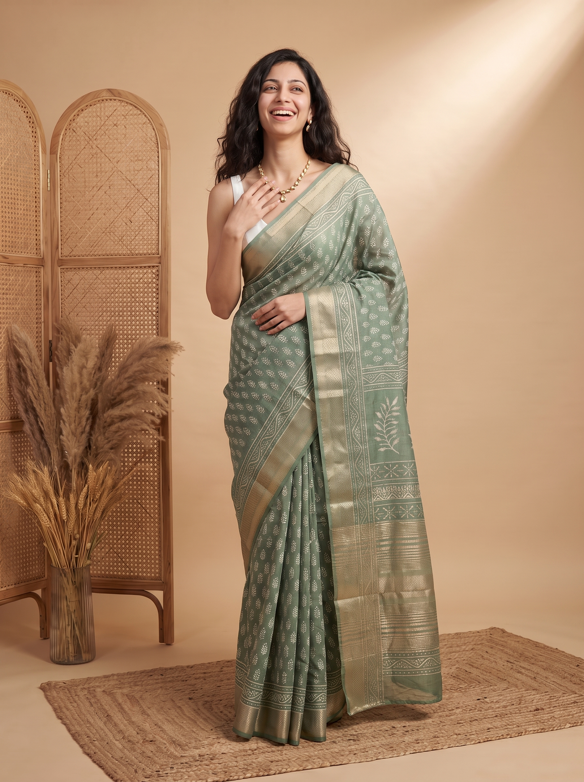 Mint Pari Maheshwari Cotton Silk Saree