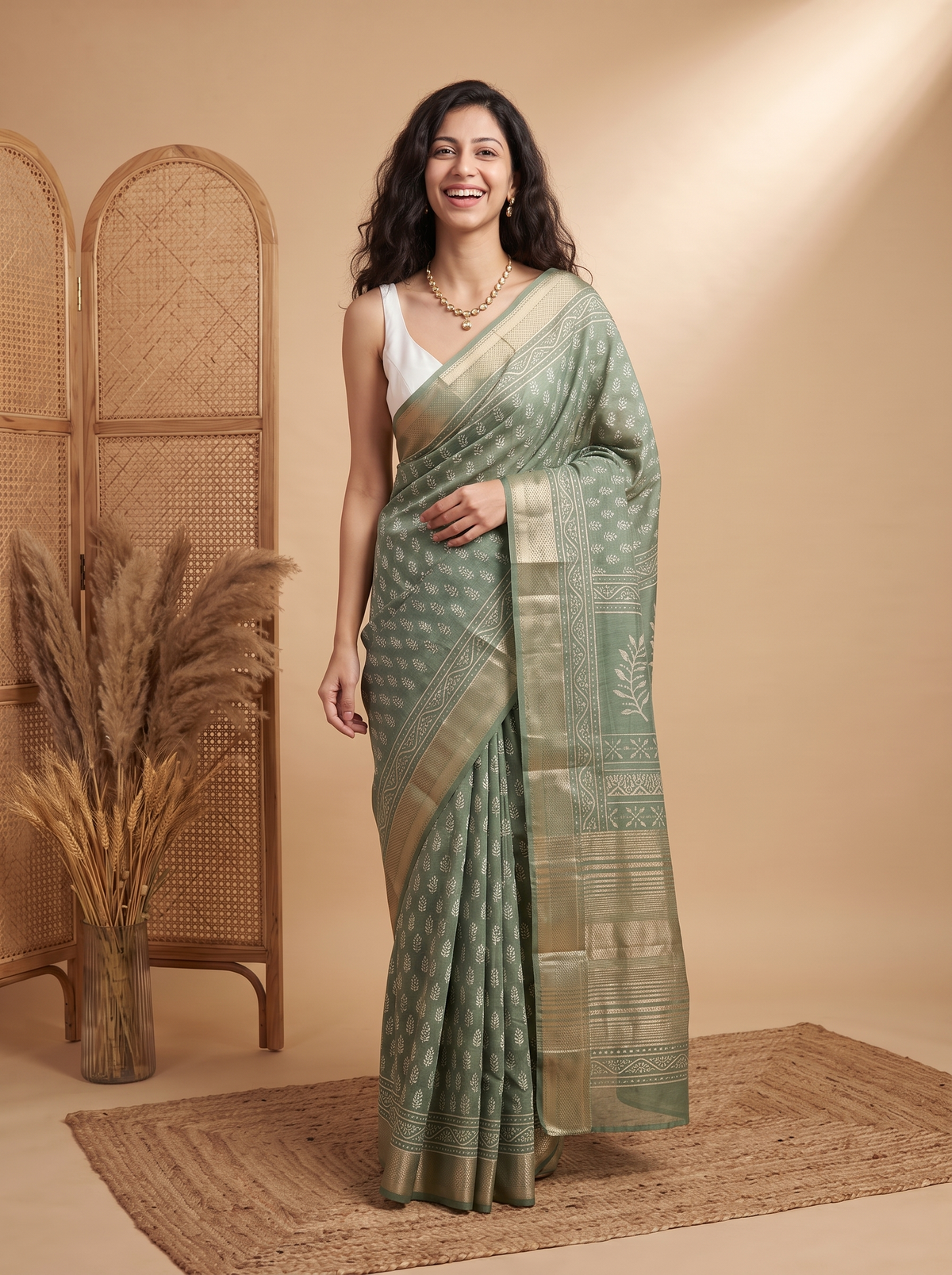 Mint Pari Maheshwari Cotton Silk Saree