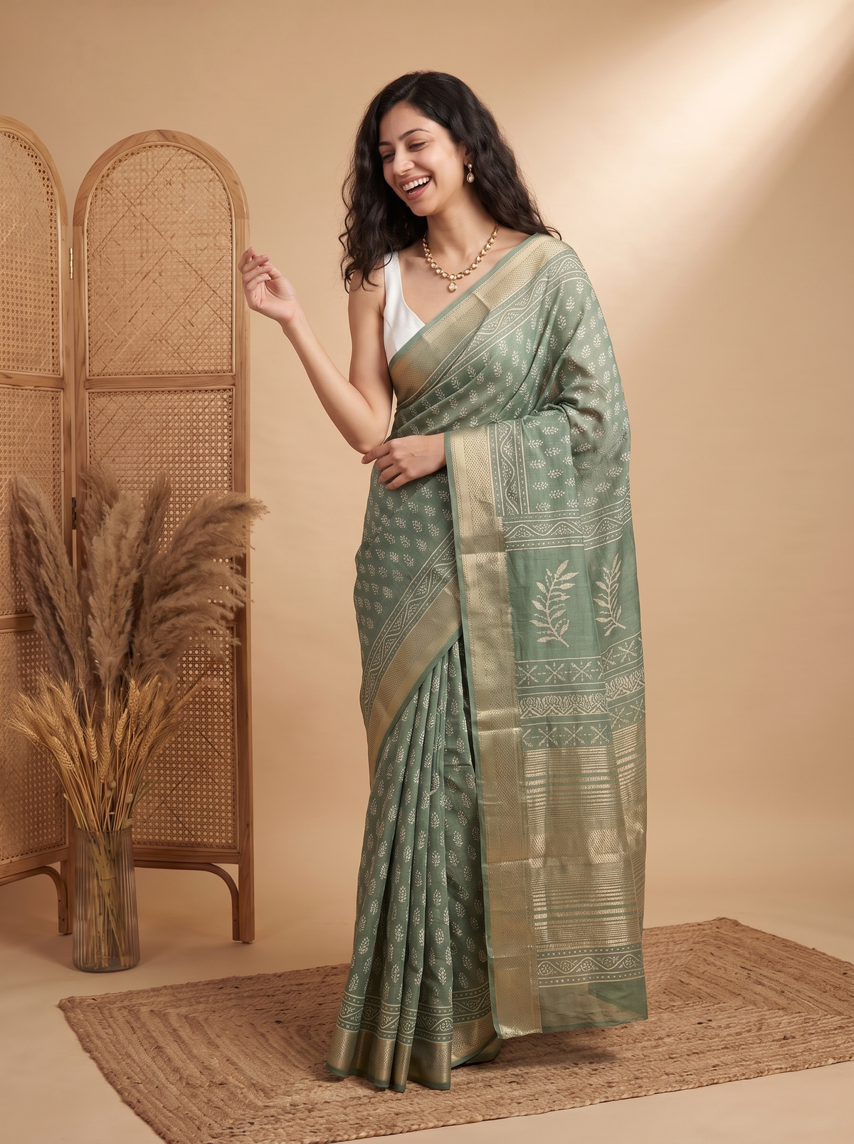 Mint Pari Maheshwari Cotton Silk Saree