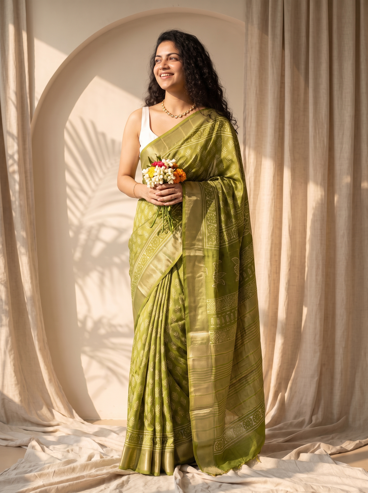Hariyali Saaz Maheshwari Cotton Silk Saree