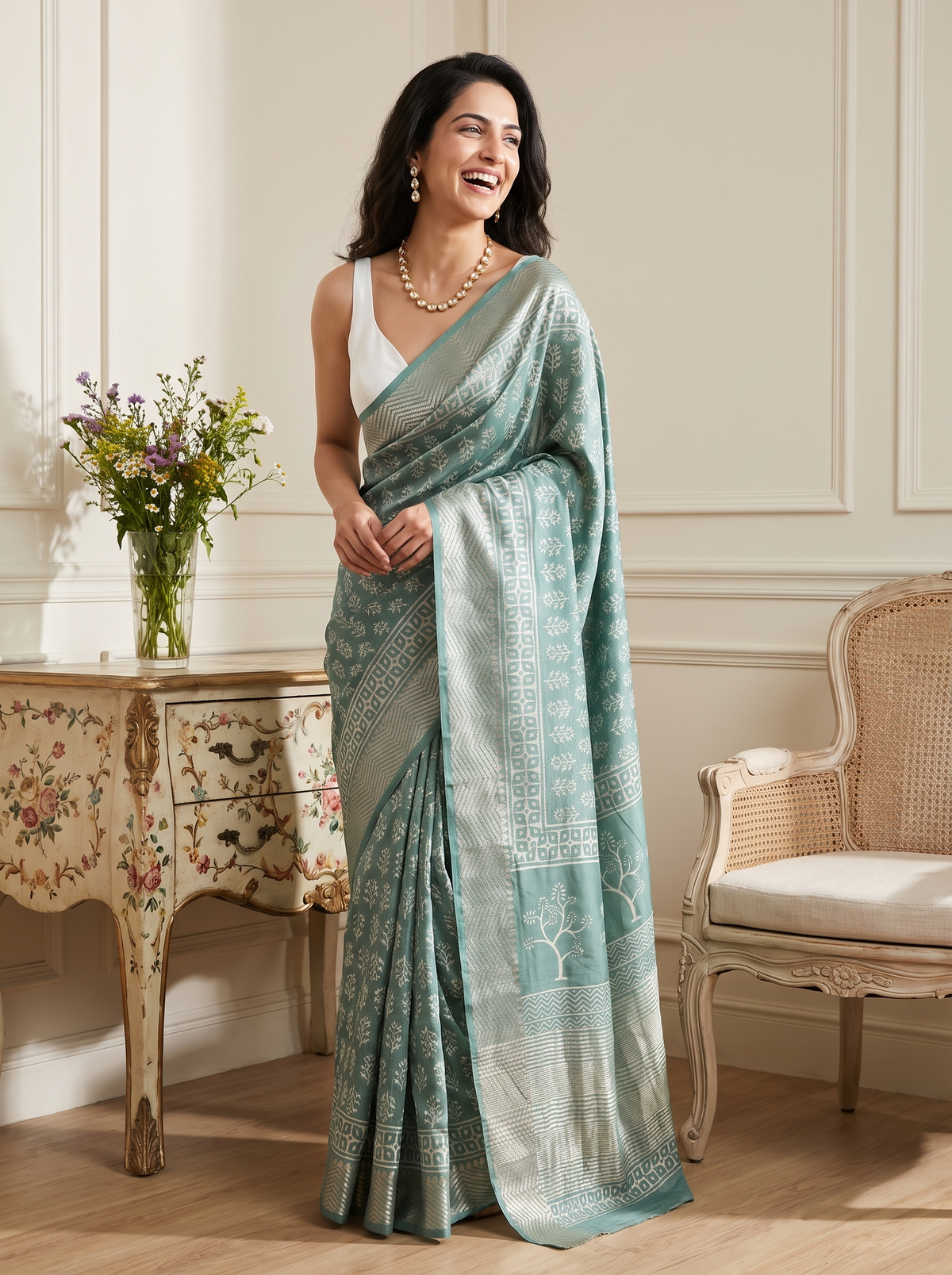 Mint Rama Maheshwari Cotton Silk Saree