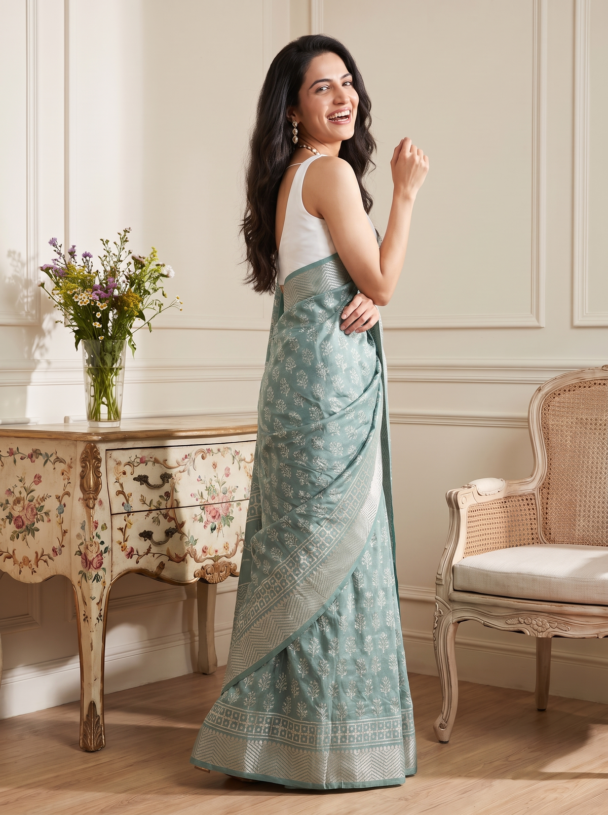 Mint Rama Maheshwari Cotton Silk Saree