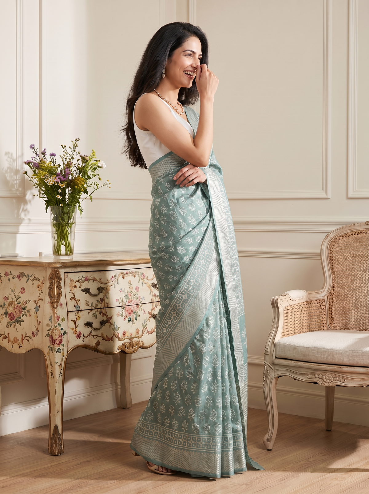 Mint Rama Maheshwari Cotton Silk Saree