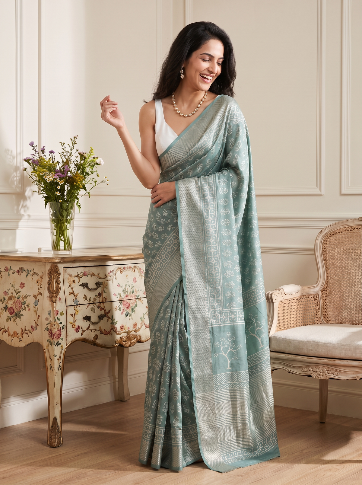 Mint Rama Maheshwari Cotton Silk Saree