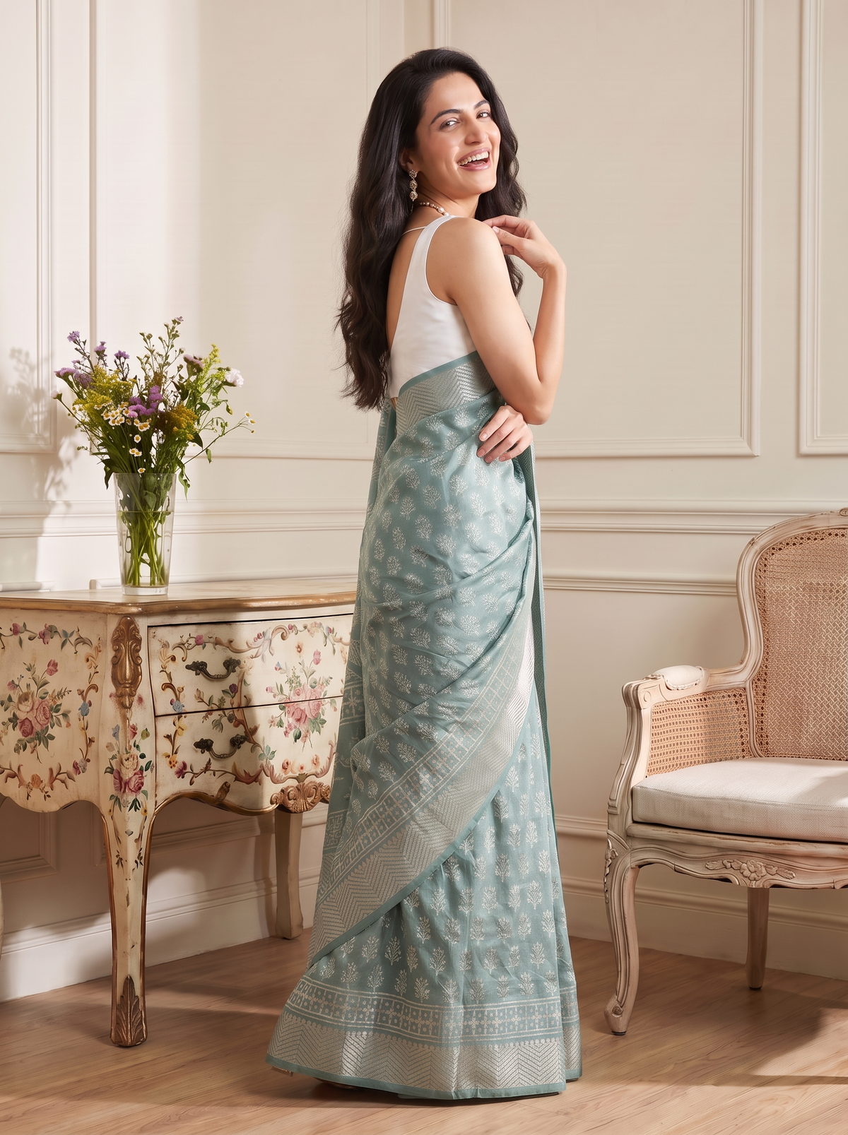 Mint Rama Maheshwari Cotton Silk Saree