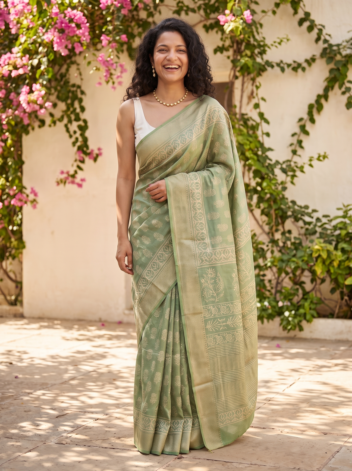 Emerald Noor Maheshwari Cotton Silk Saree