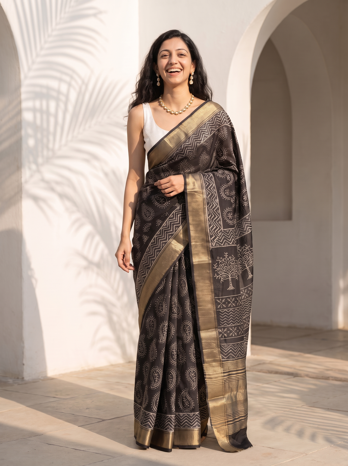 Classic Black Maheshwari Cotton Silk Saree