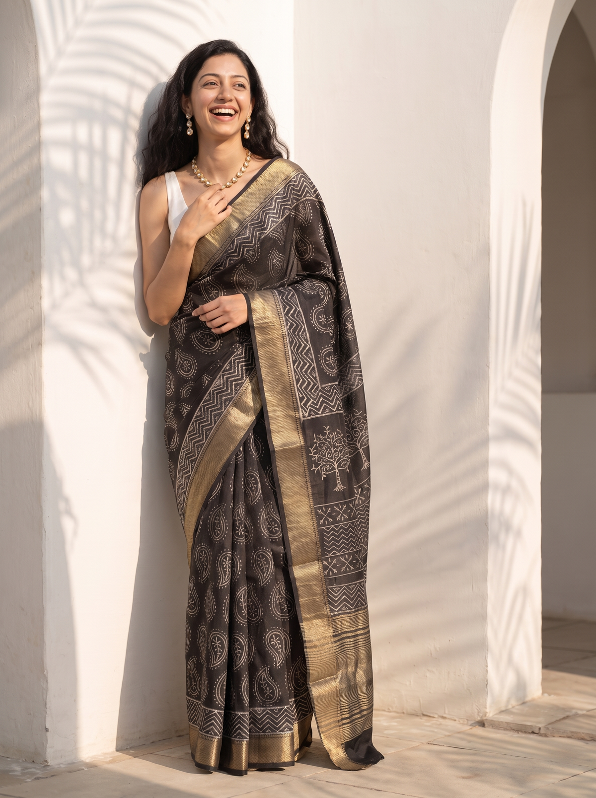 Classic Black Maheshwari Cotton Silk Saree