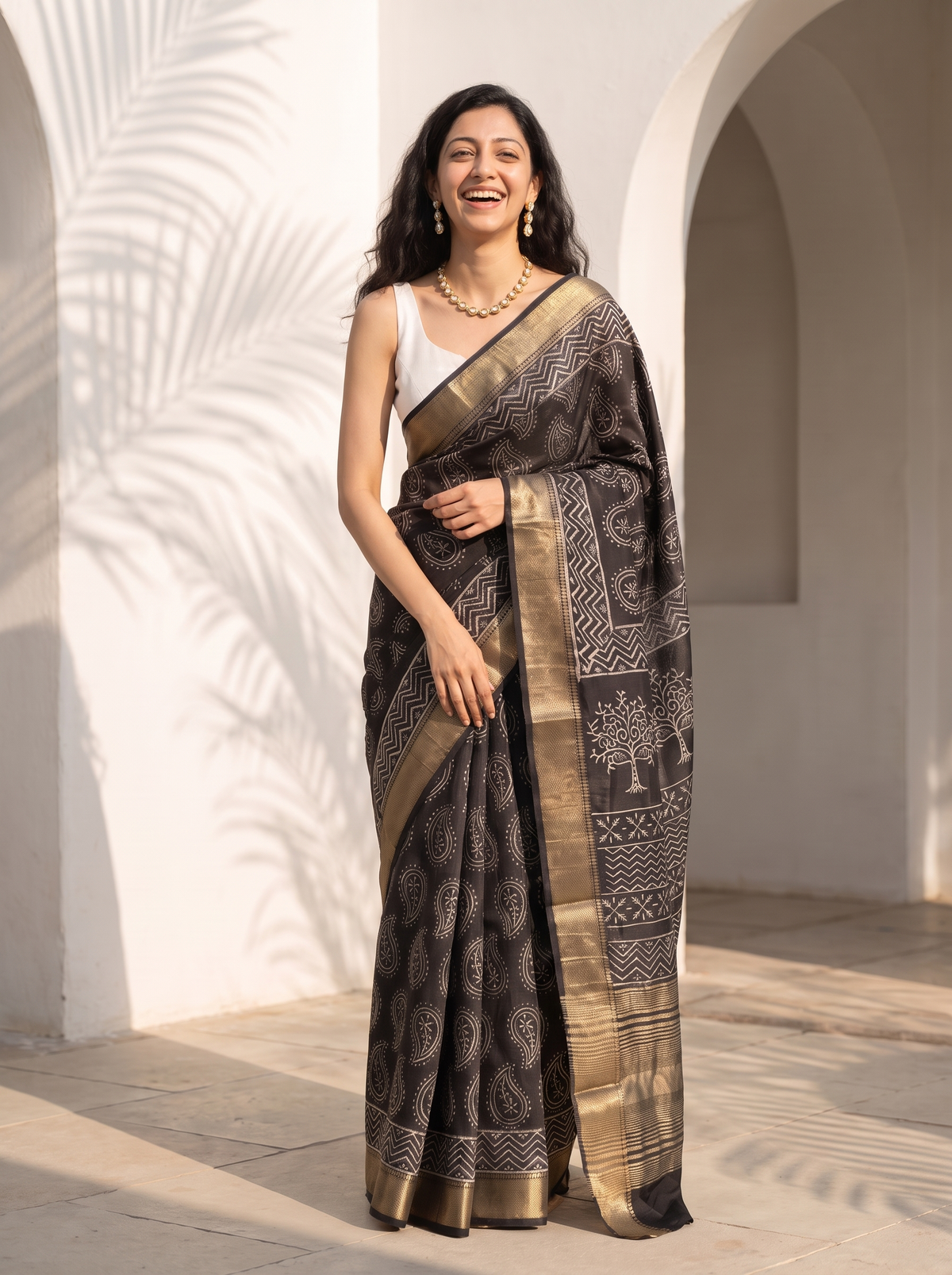 Classic Black Maheshwari Cotton Silk Saree