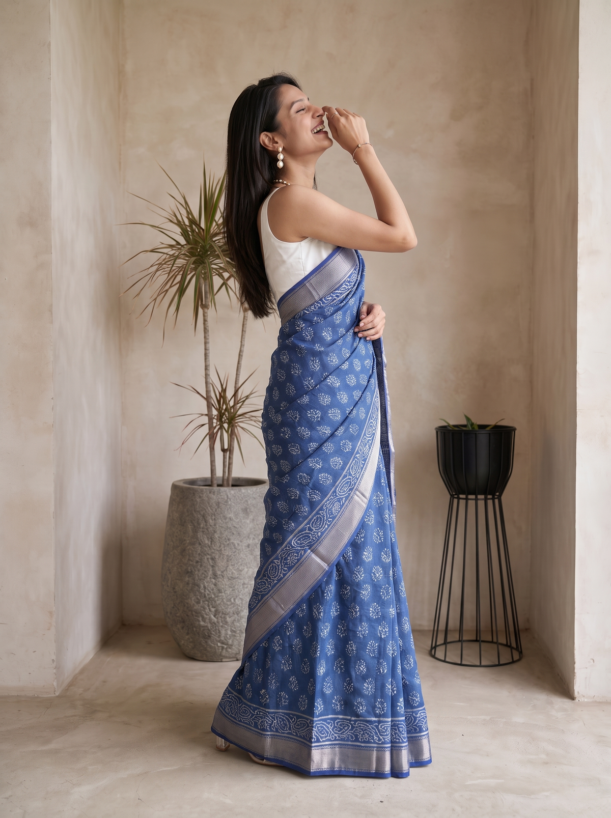 Indigo Royale Maheshwari Cotton Silk Saree