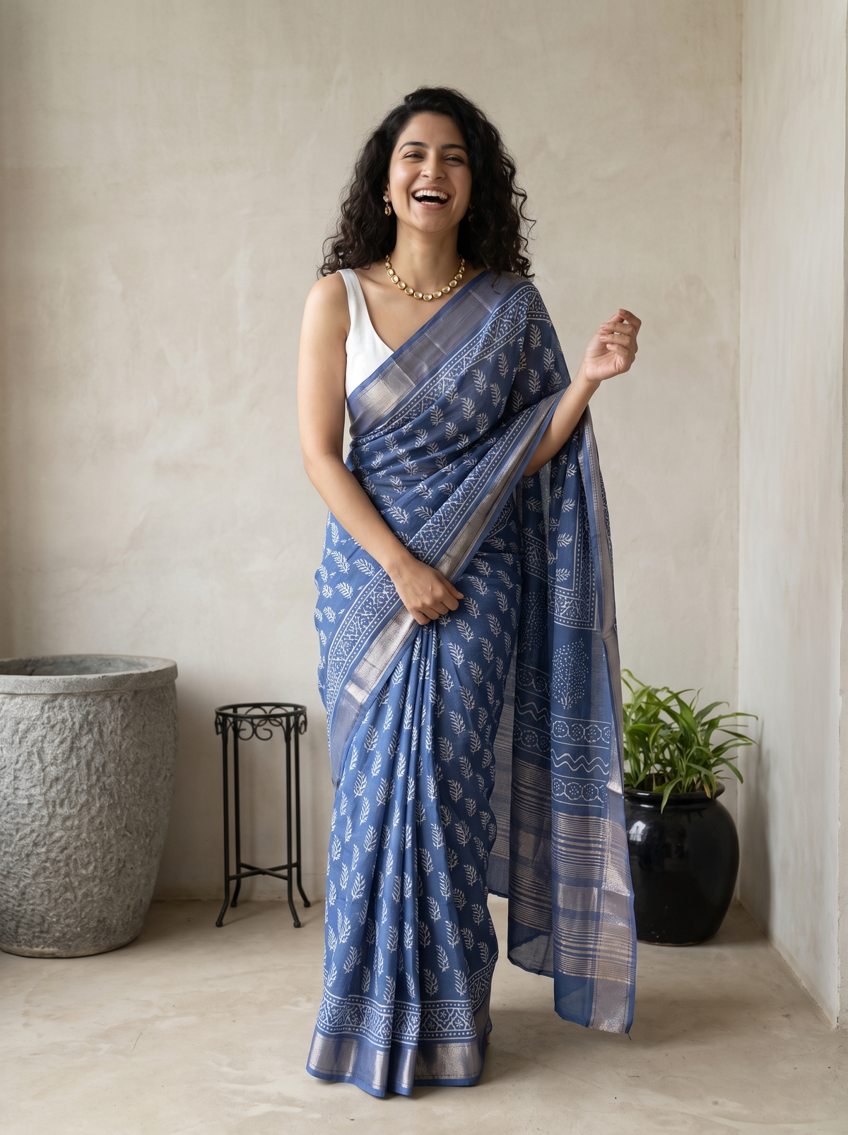 Ocean Jewel Maheshwari Cotton Silk Saree