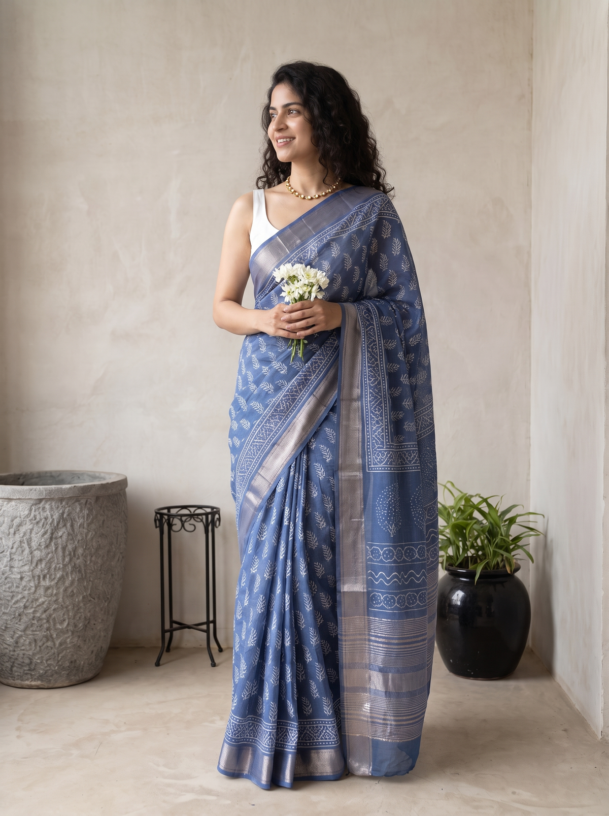 Ocean Jewel Maheshwari Cotton Silk Saree