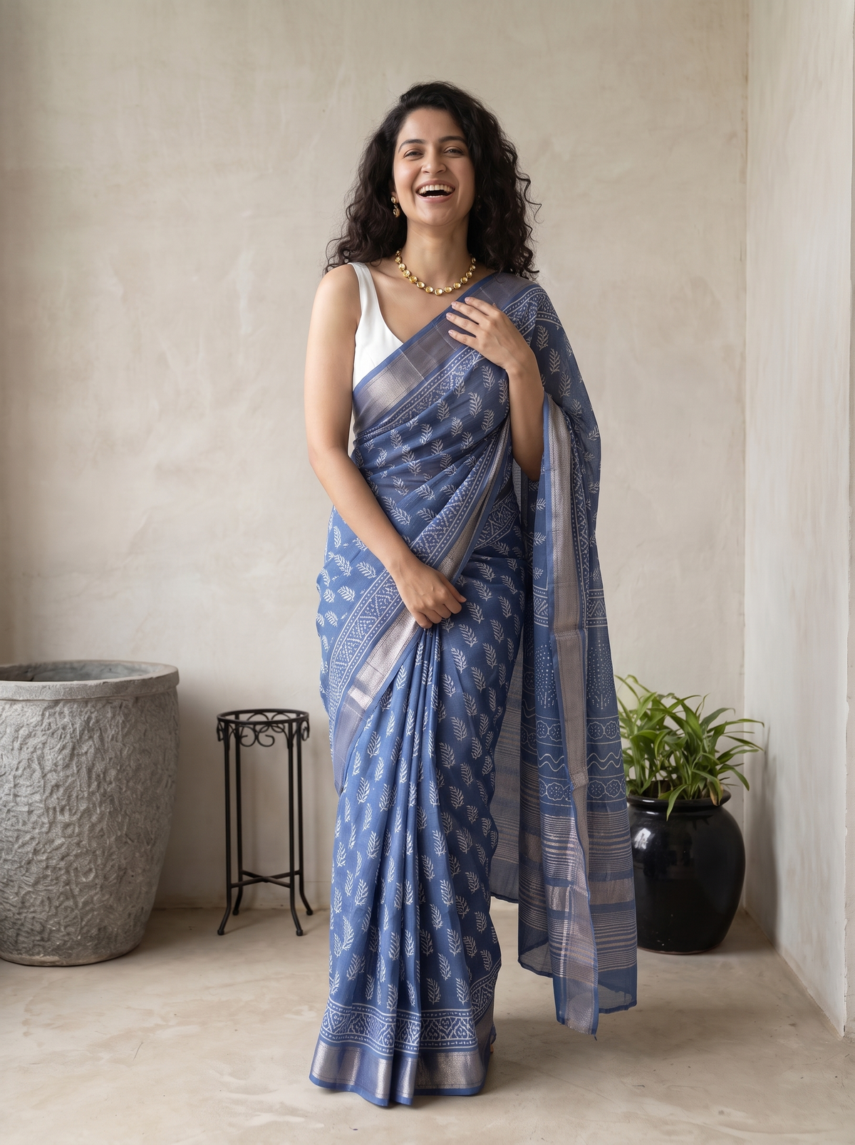 Ocean Jewel Maheshwari Cotton Silk Saree