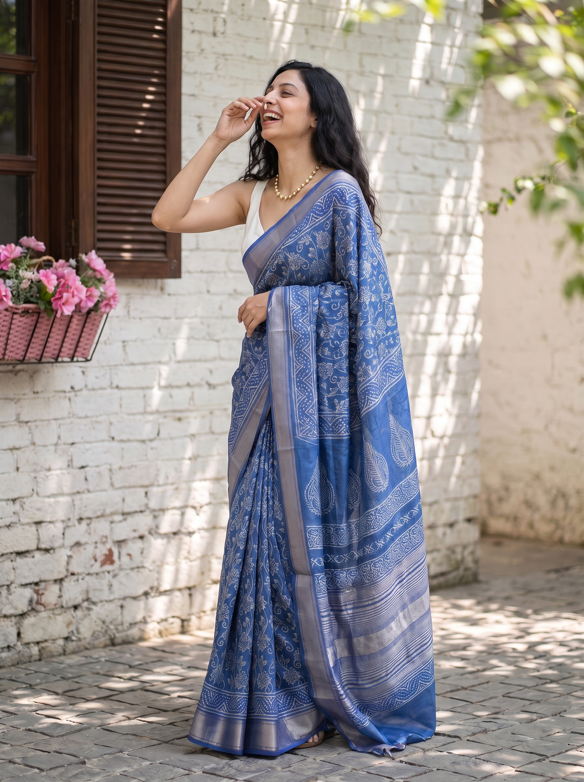 Sapphire Blue Maheshwari Cotton Silk Saree