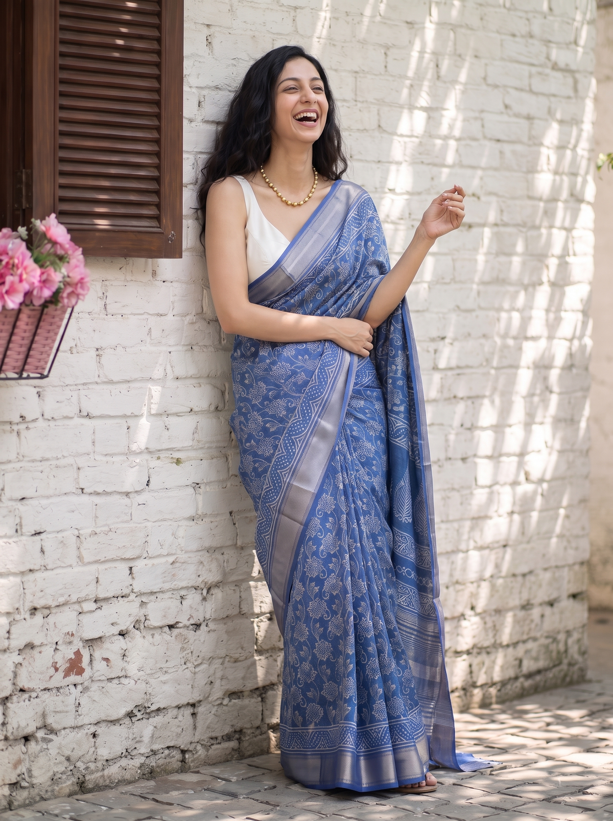 Sapphire Blue Maheshwari Cotton Silk Saree