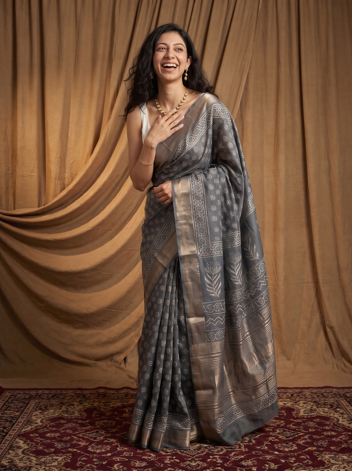 Cloud Grey Maheshwari Cotton Silk Saree