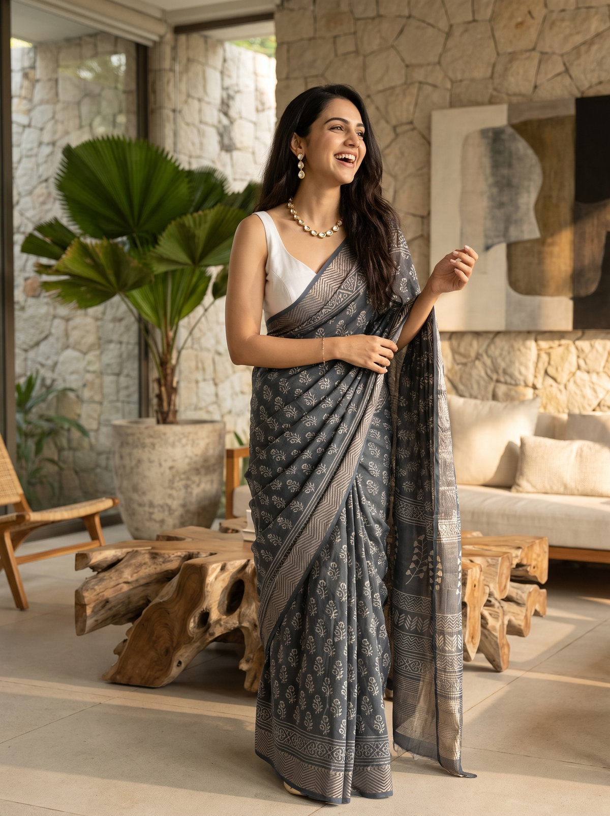 Slate Grey Maheshwari Cotton Silk Saree