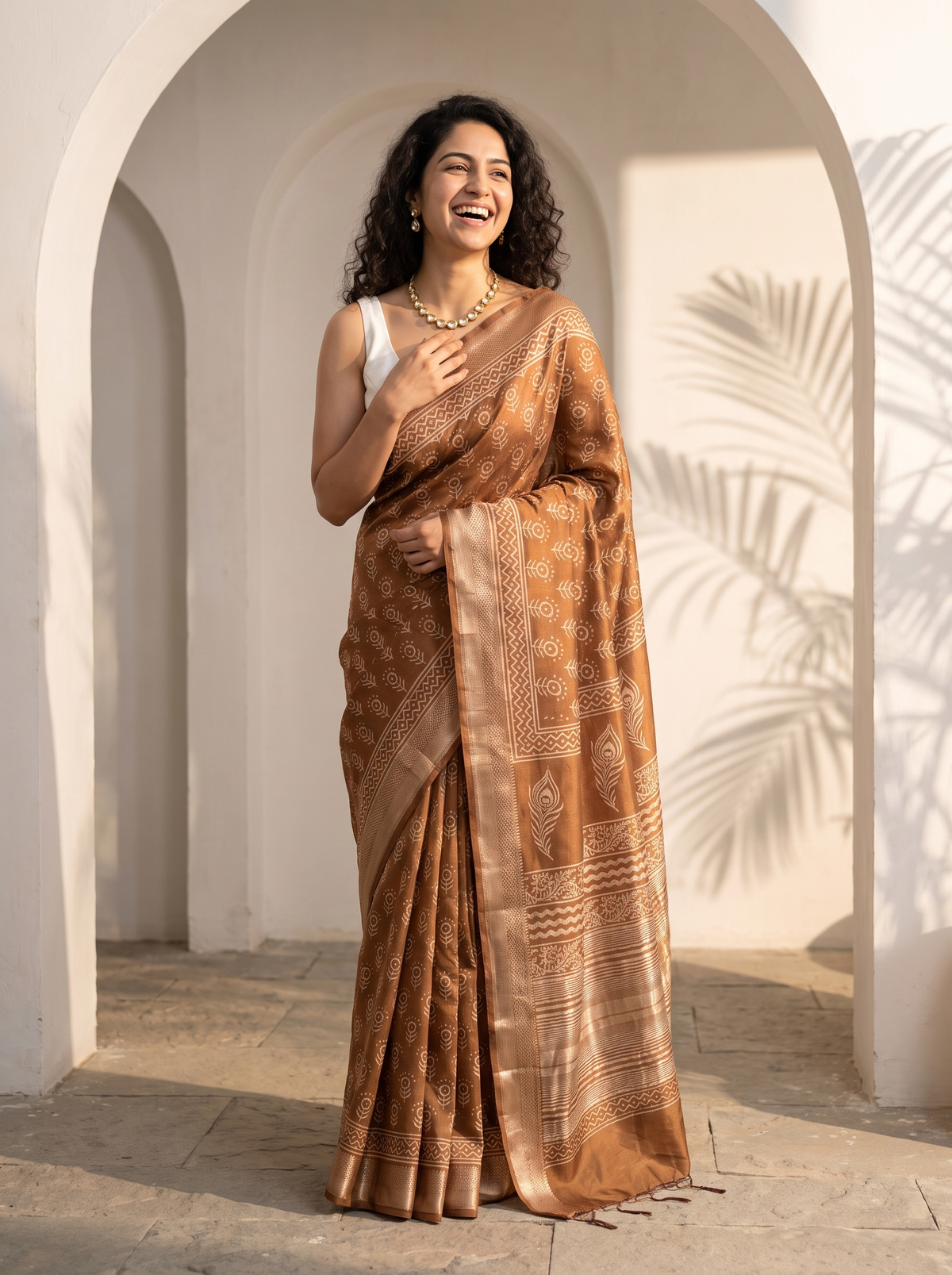 Copper Brown Maheshwari Cotton Silk Saree
