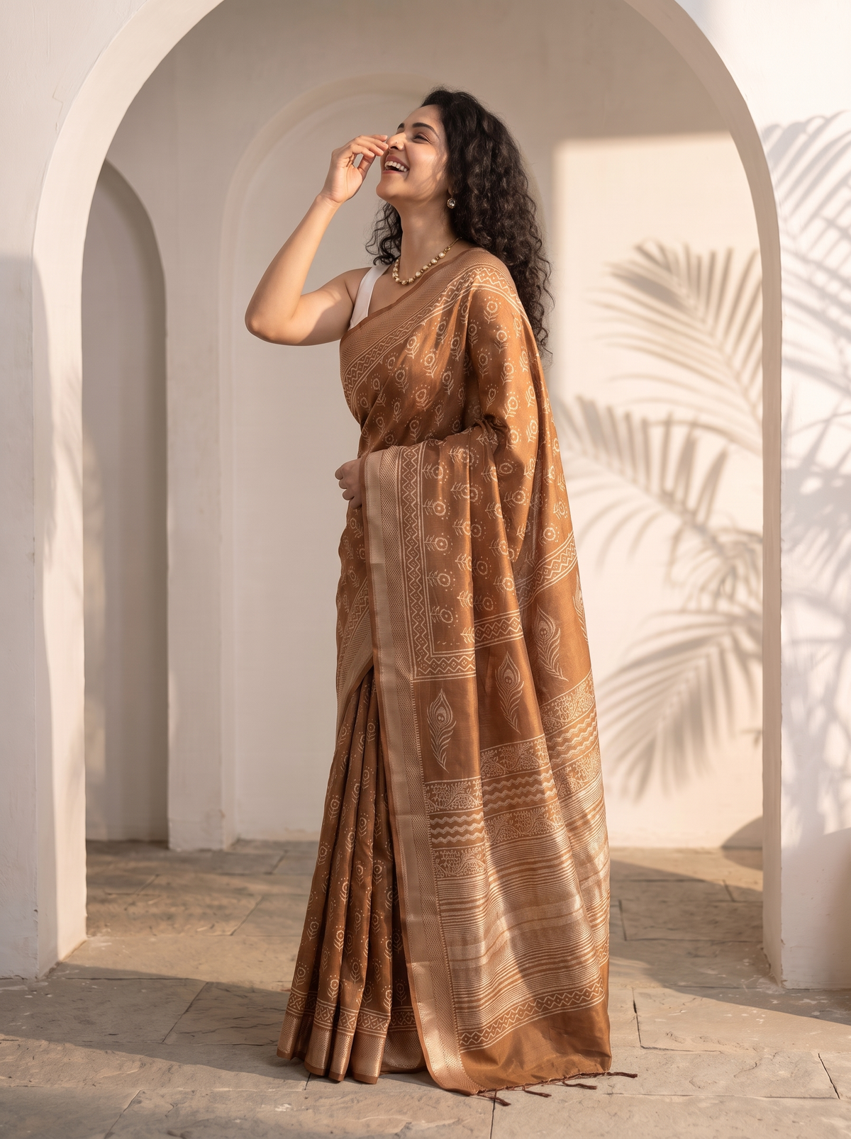 Copper Brown Maheshwari Cotton Silk Saree