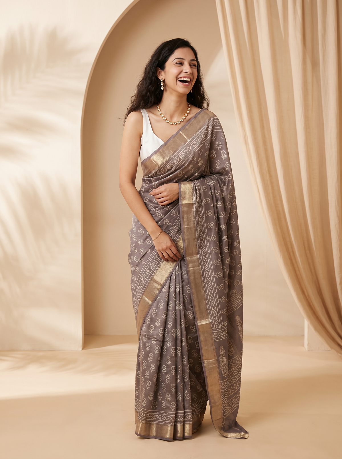Bronze Brown Maheshwari Cotton Silk Saree