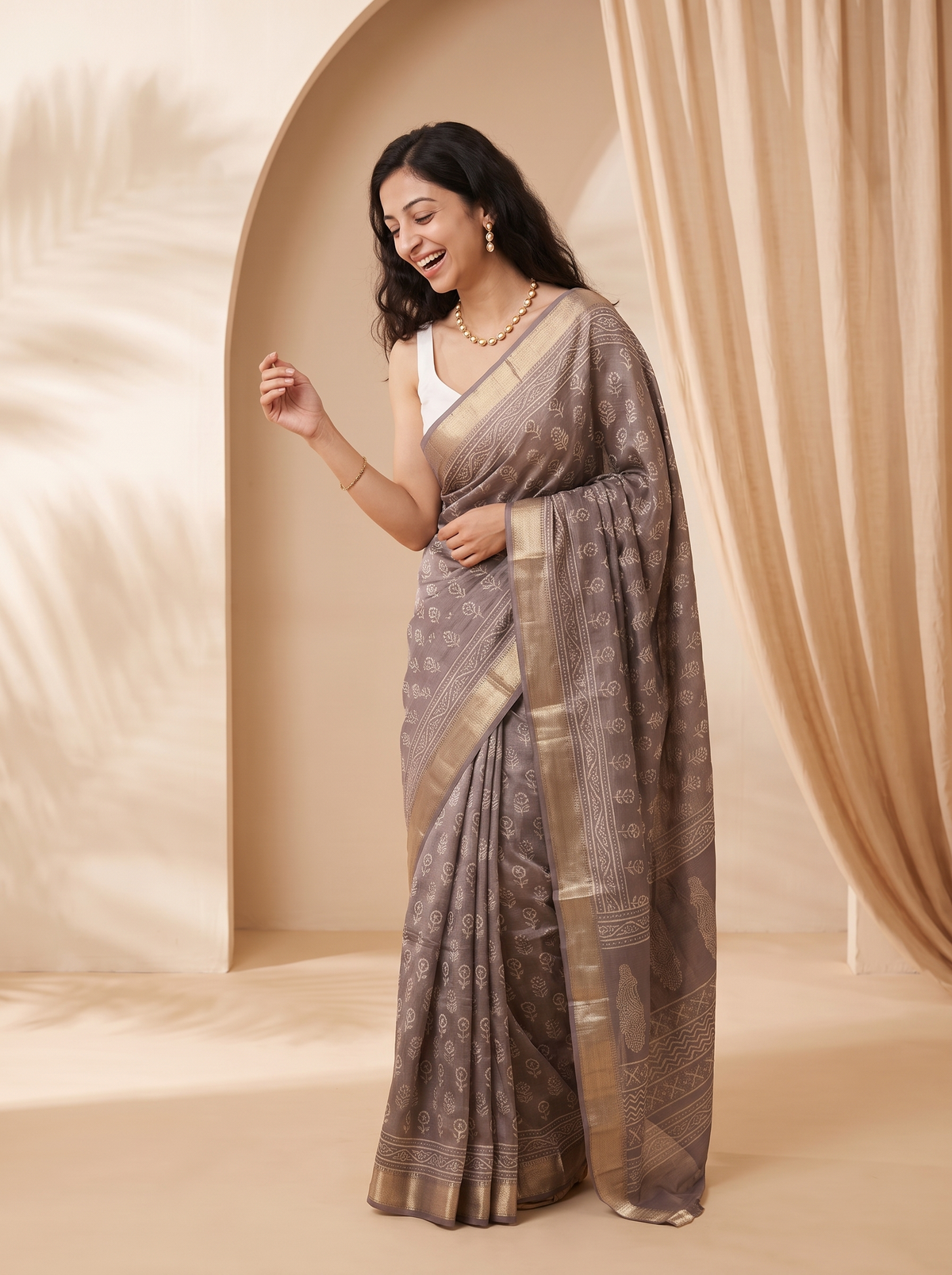 Bronze Brown Maheshwari Cotton Silk Saree