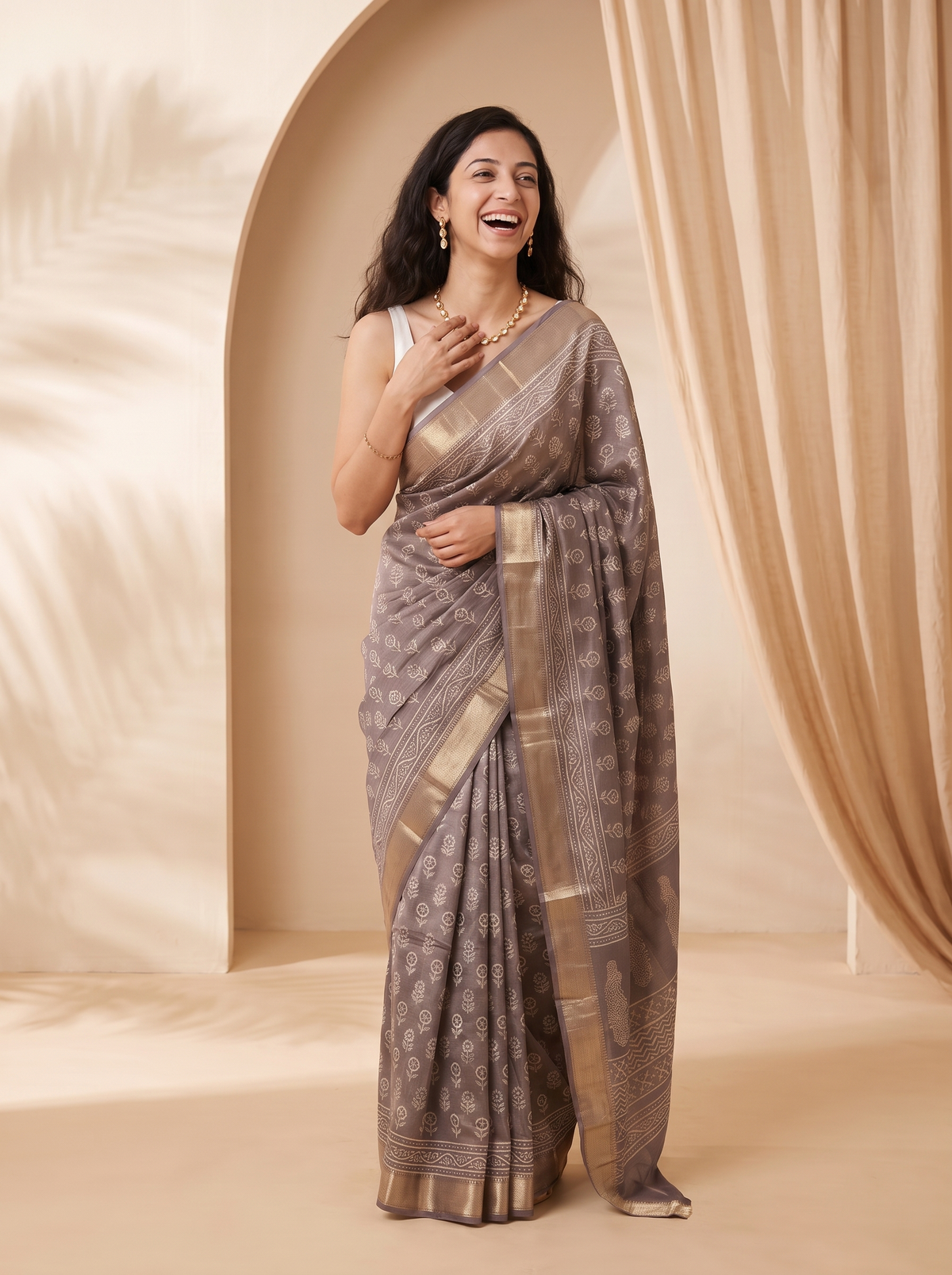 Bronze Brown Maheshwari Cotton Silk Saree