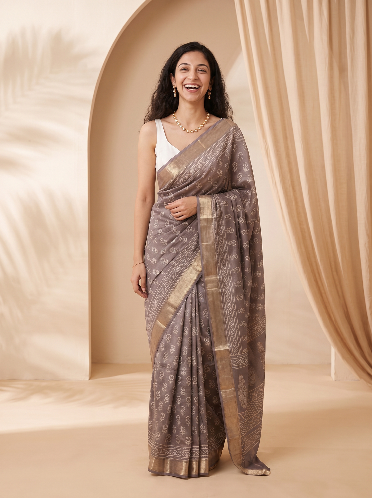 Bronze Brown Maheshwari Cotton Silk Saree