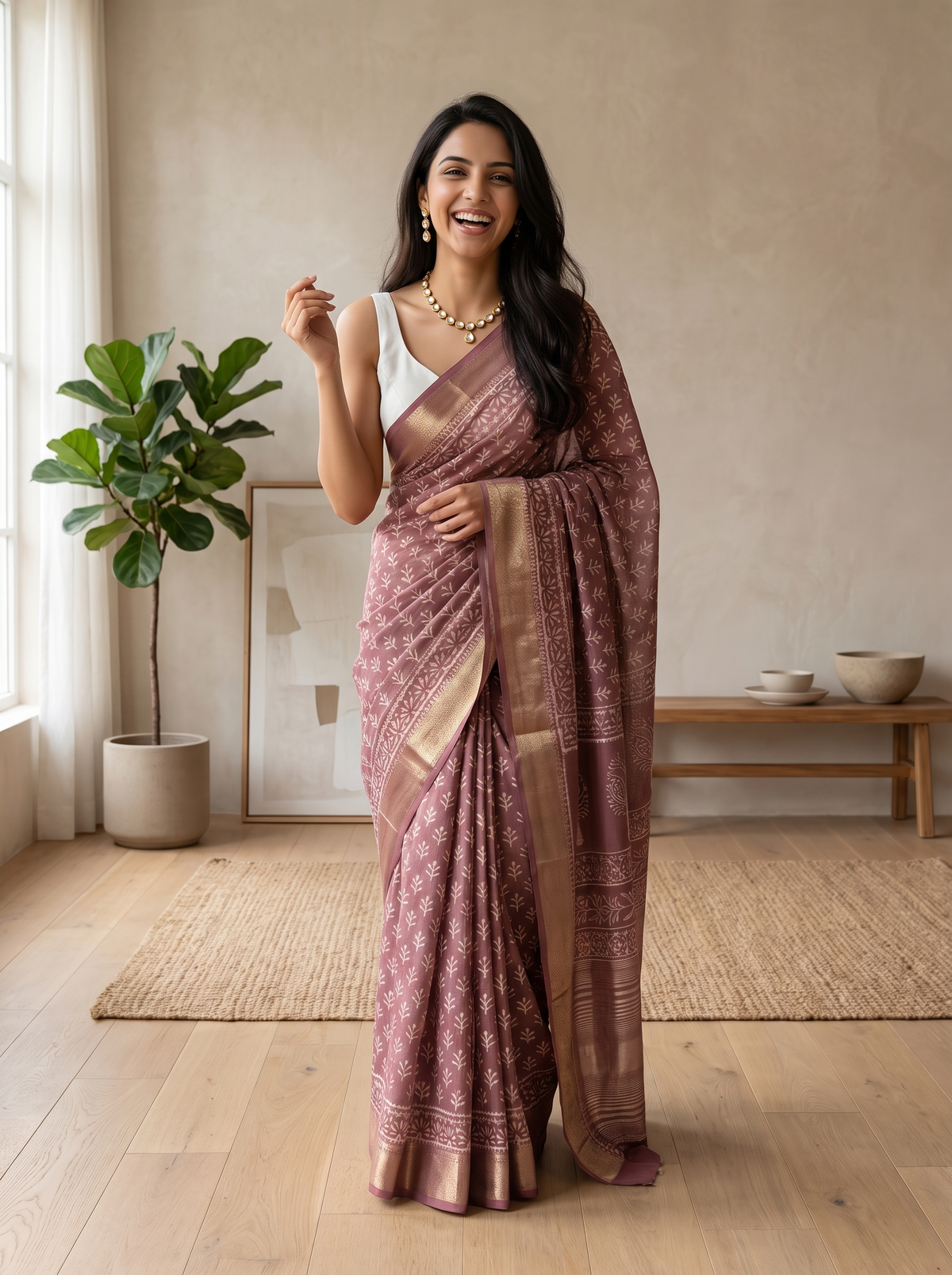 Blush Pink Maheshwari Cotton Silk Saree
