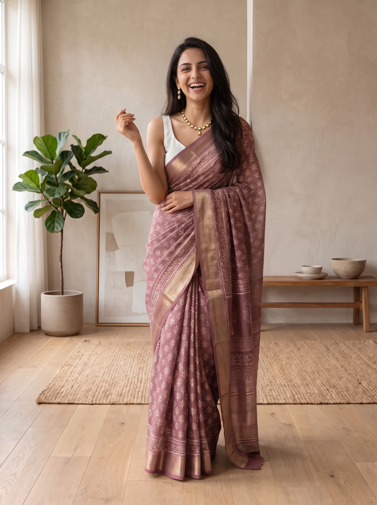 Blush Pink Maheshwari Cotton Silk Saree