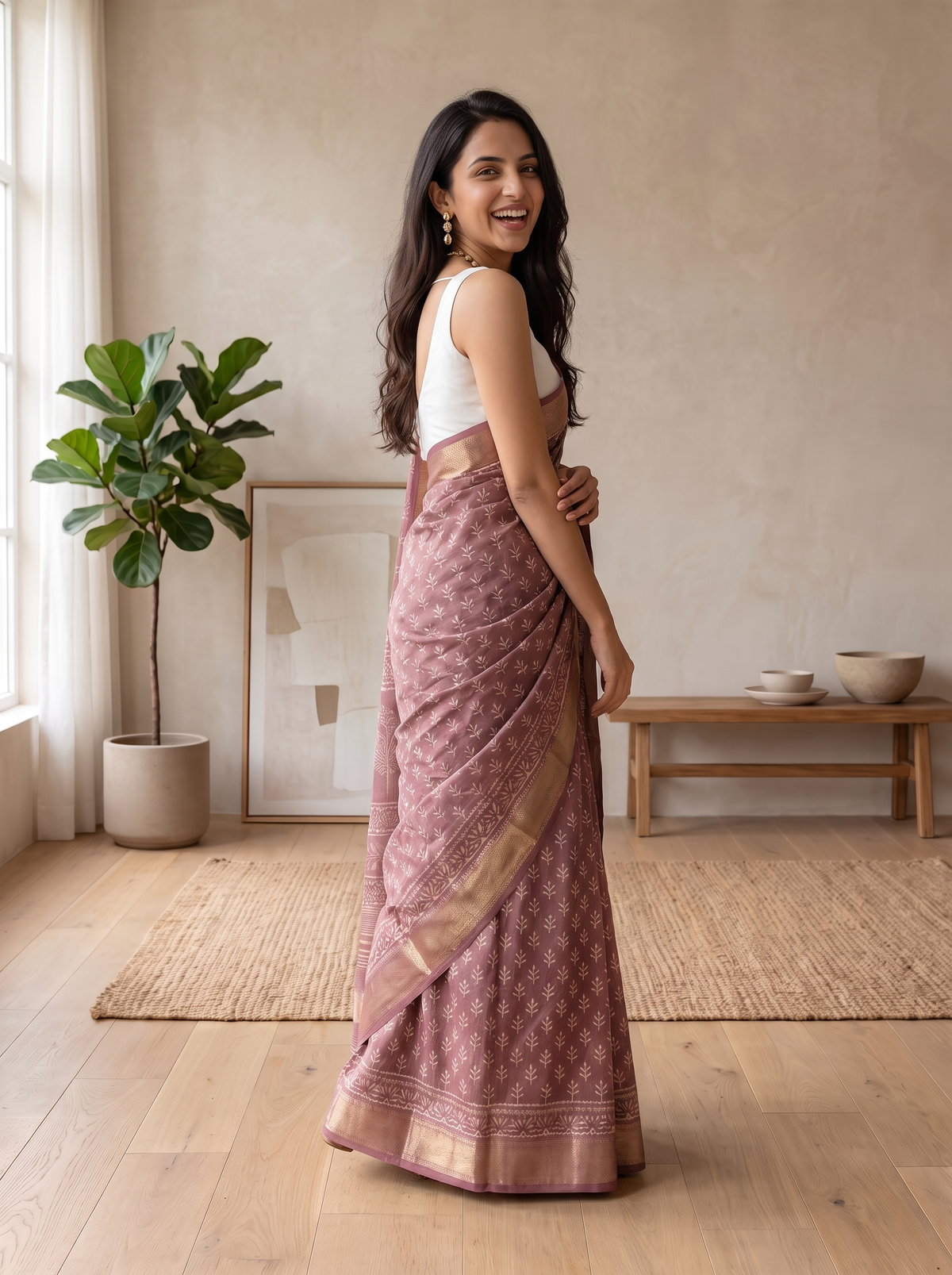 Blush Pink Maheshwari Cotton Silk Saree