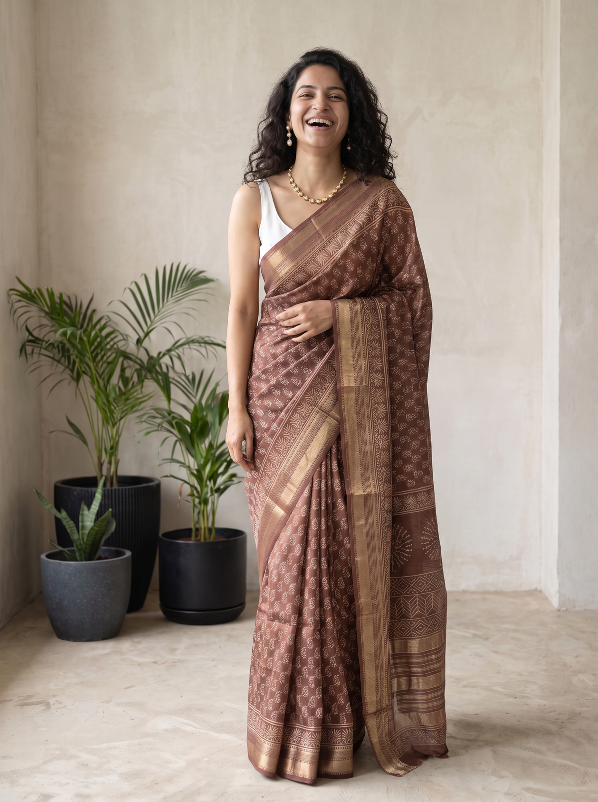 Dusty Brown Maheshwari Cotton Silk Saree