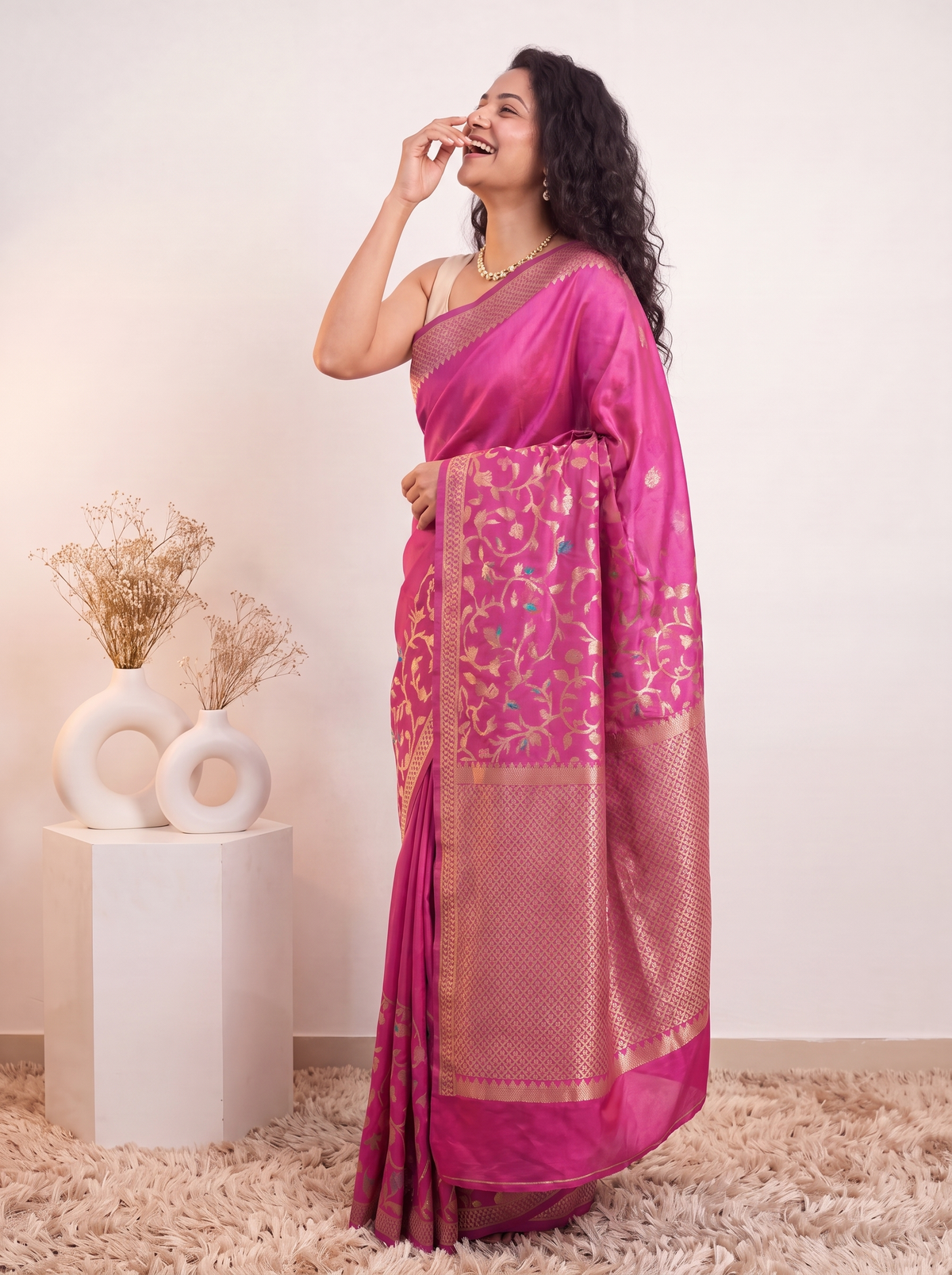 Deep Rose Banarasi Silk Saree