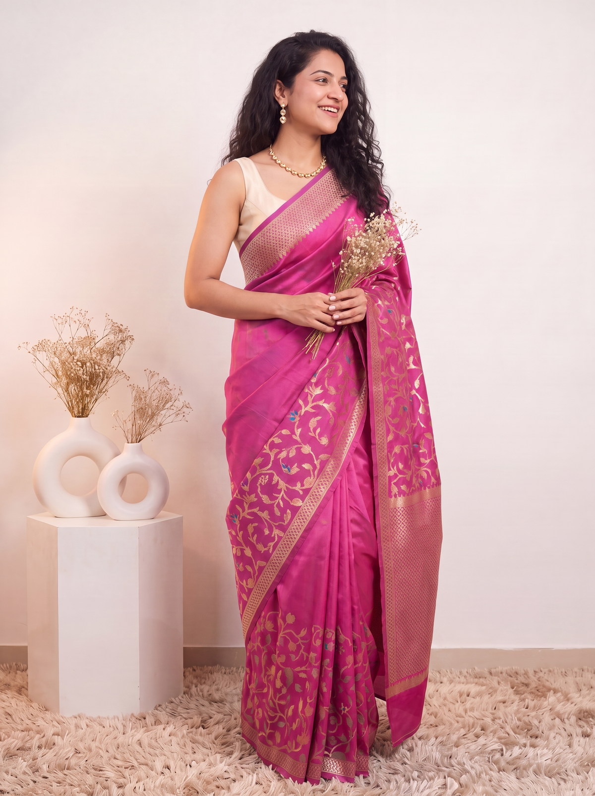 Deep Rose Banarasi Silk Saree