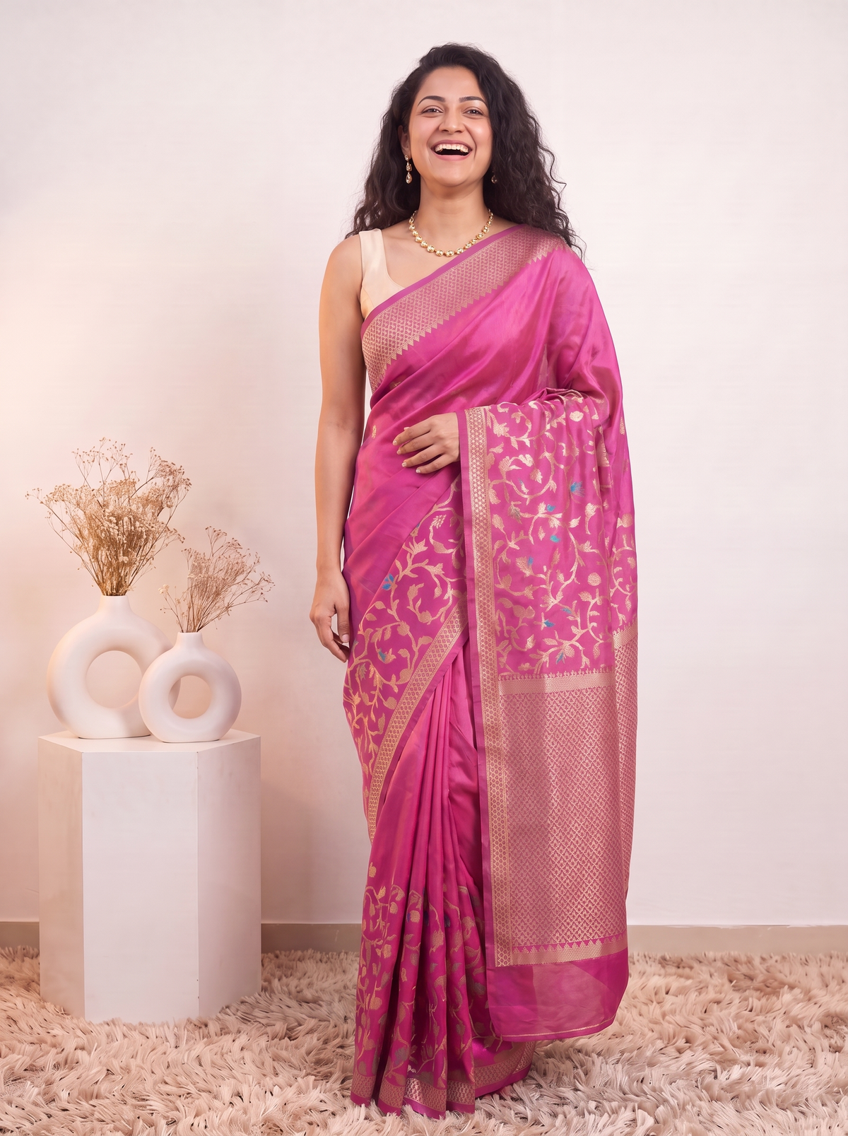 Deep Rose Banarasi Silk Saree