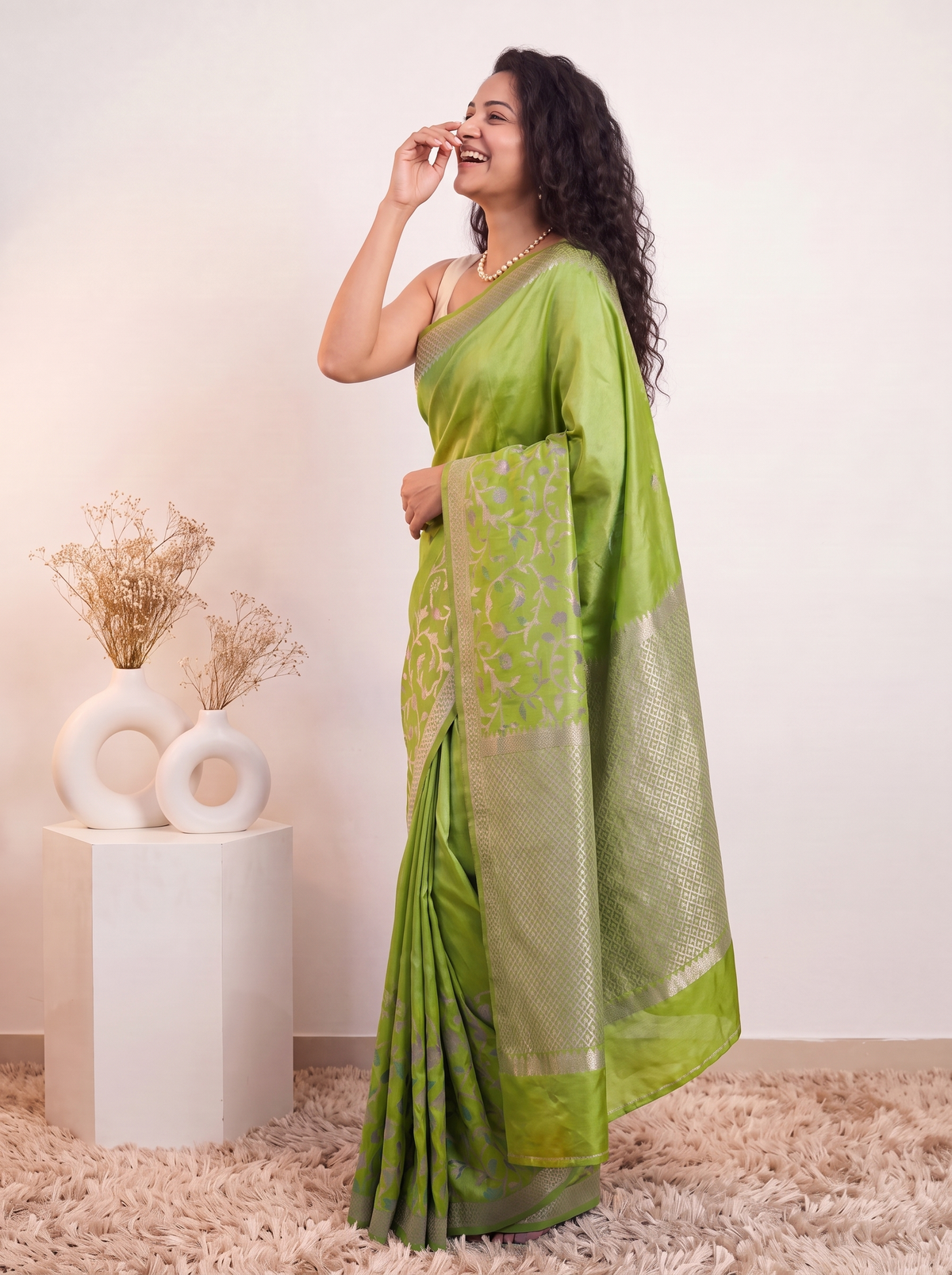 Grass Green Banarasi Silk Saree