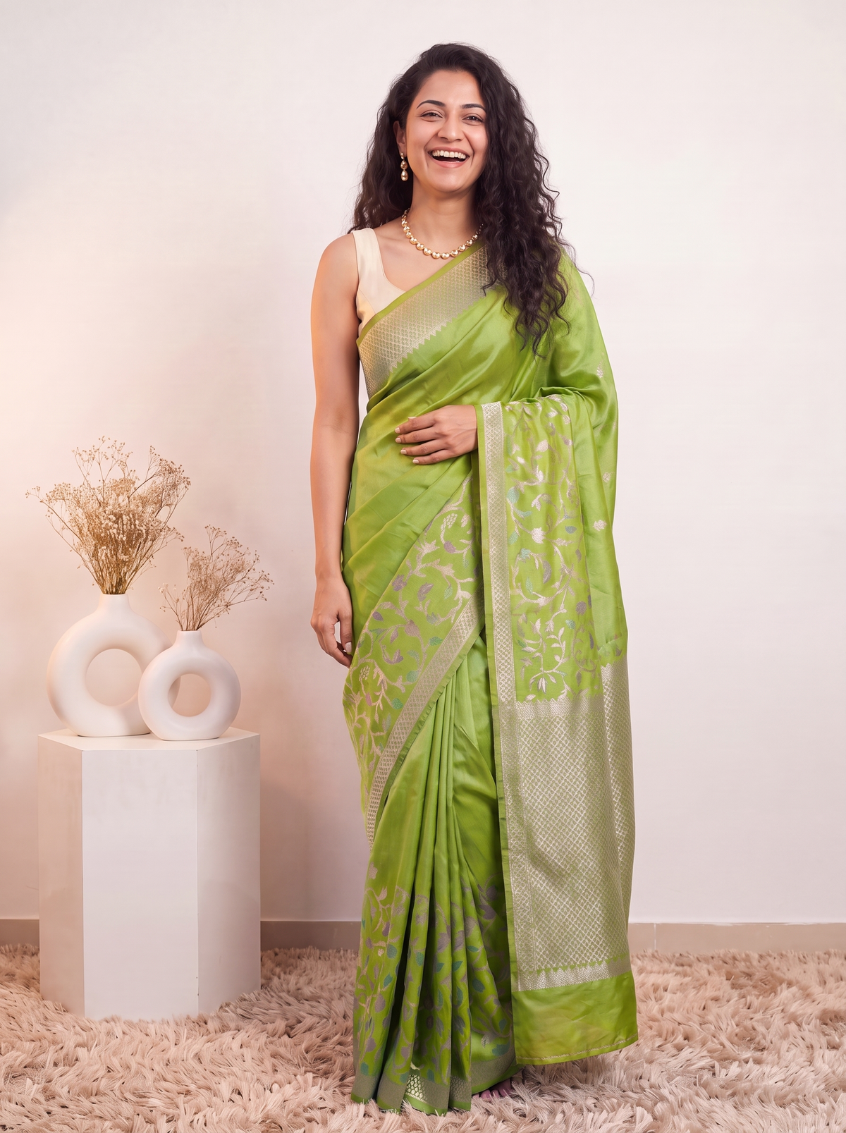 Grass Green Banarasi Silk Saree