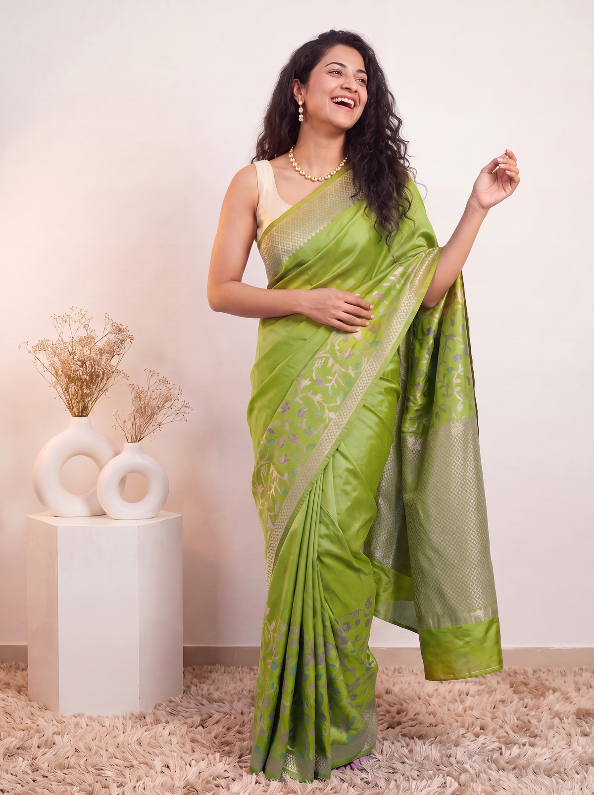 Grass Green Banarasi Silk Saree
