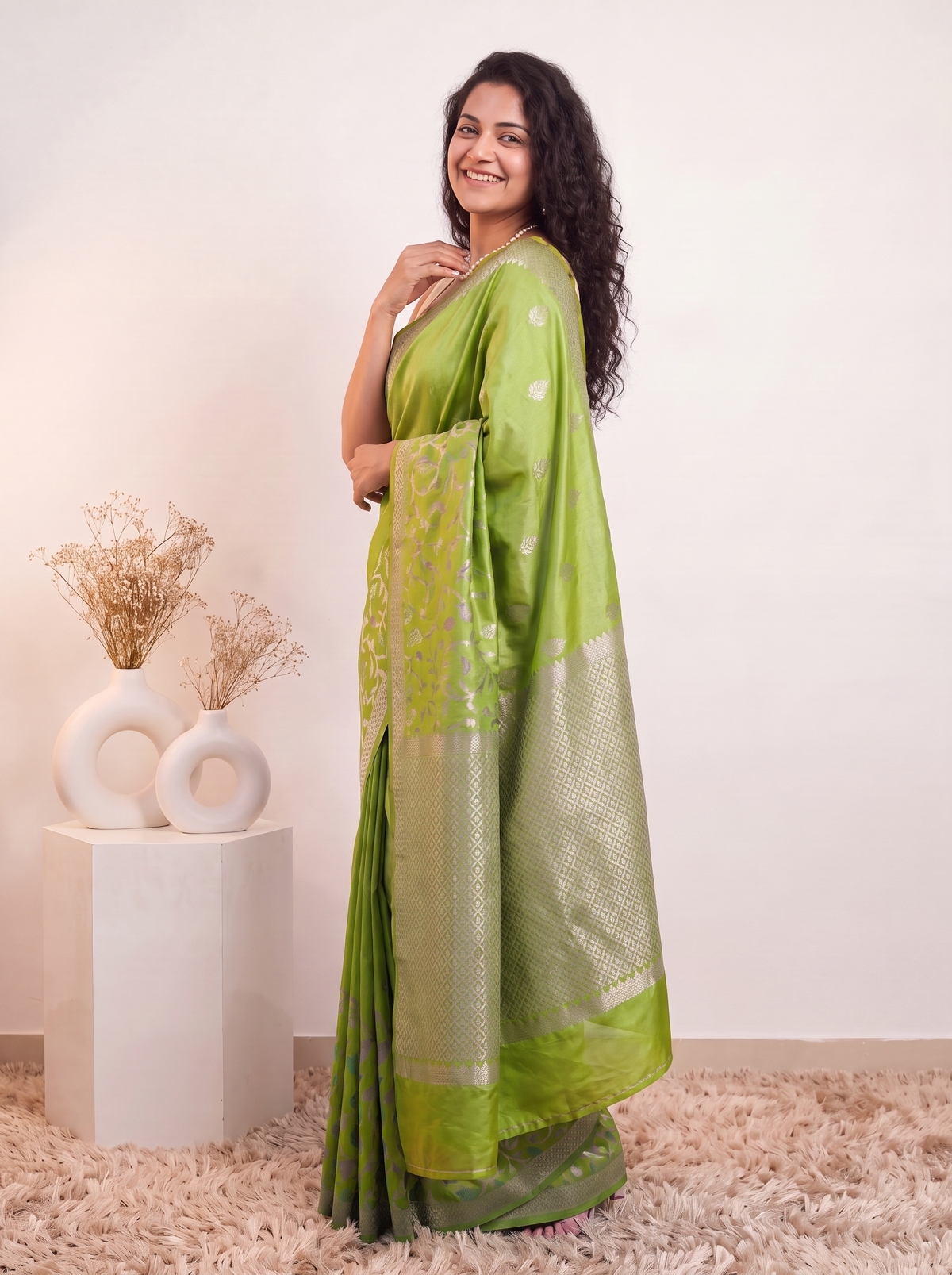 Grass Green Banarasi Silk Saree