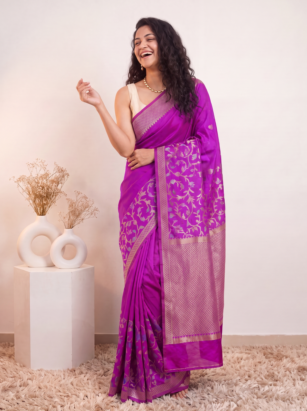 Plum Purple Banarasi Silk Saree