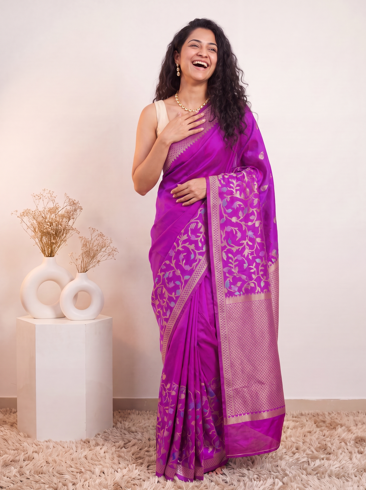 Plum Purple Banarasi Silk Saree
