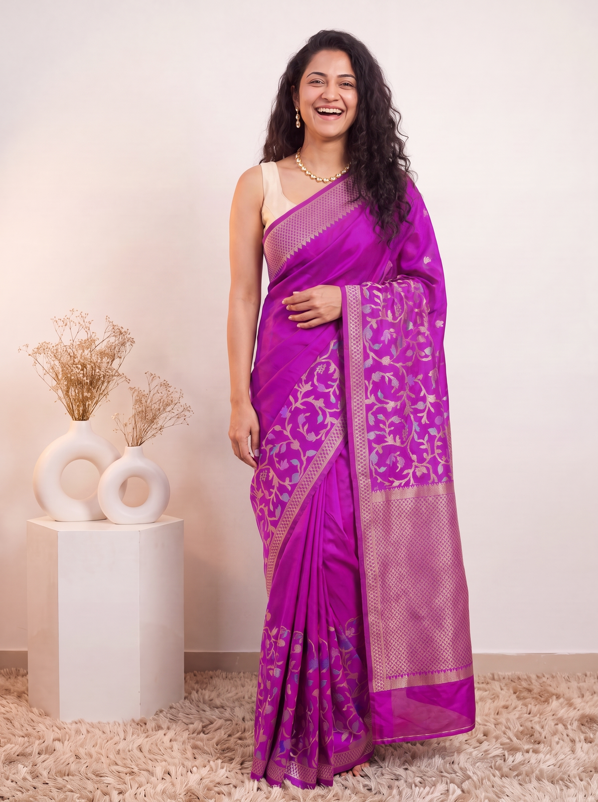 Plum Purple Banarasi Silk Saree