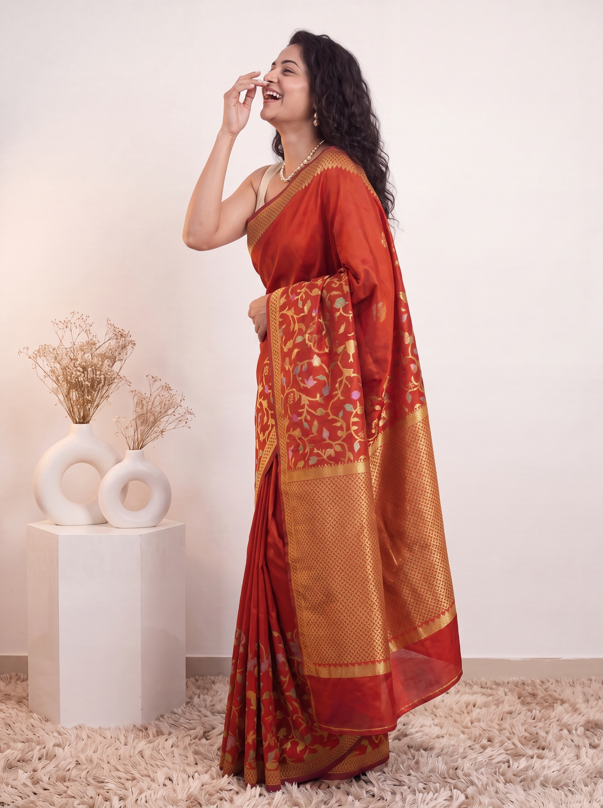Rust Red Banarasi Silk Saree