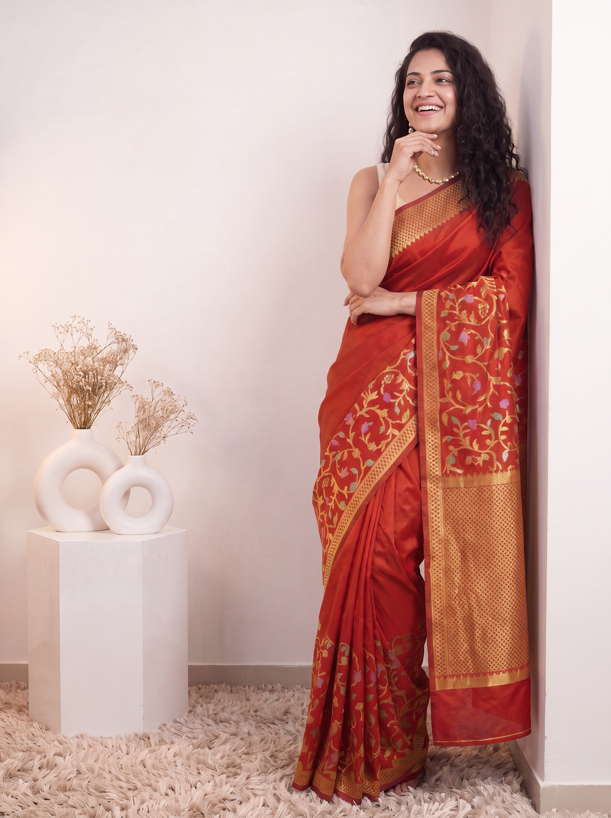 Rust Red Banarasi Silk Saree