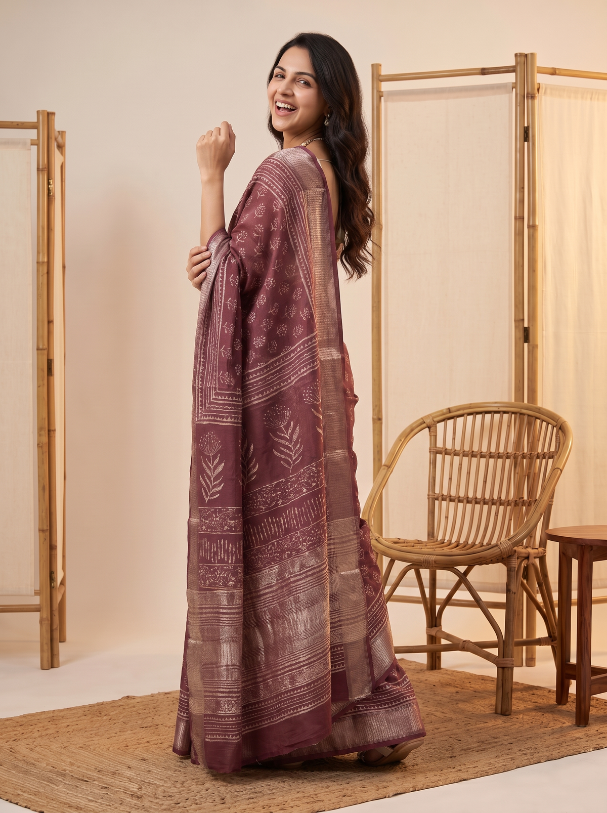 Claret Maheshwari Cotton Silk Saree