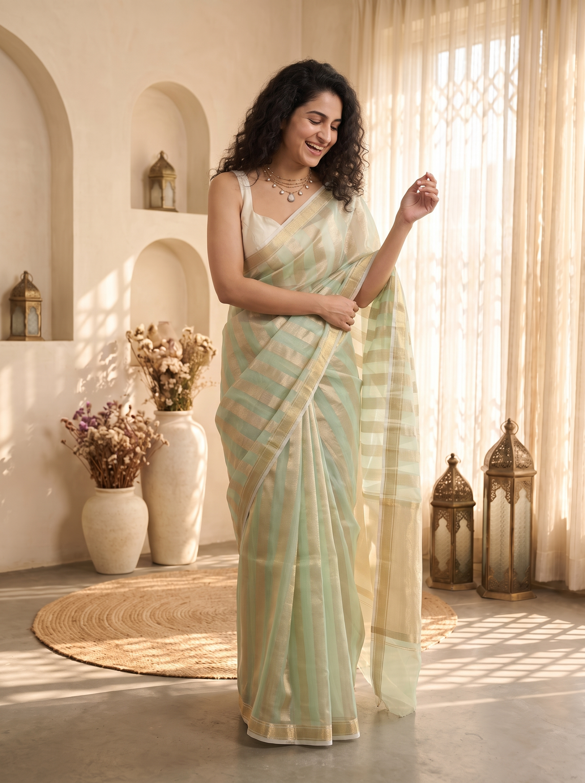 Pistachio Kora Tissue Saree